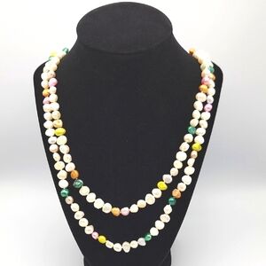 Amazing HONORA Freshwater Baroque Pearl Multicolor 62" VTG Necklace